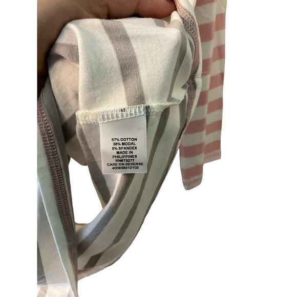 Elle Bow Top Womens Medium Pink White Striped Cotton Stretch Round Neck Pullover - Picture 4 of 5